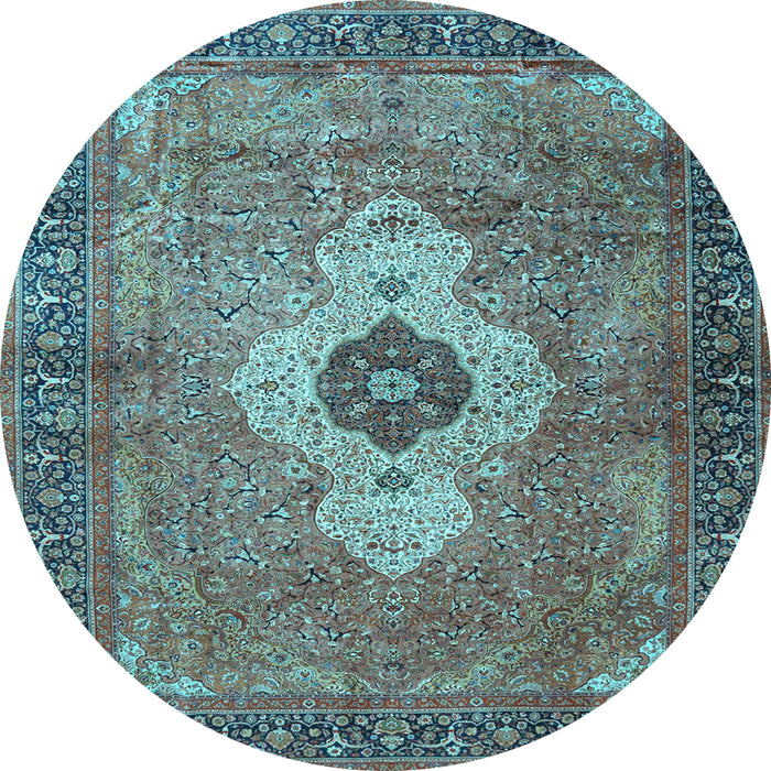 Round Medallion Light Blue Traditional Rug, tr4699lblu