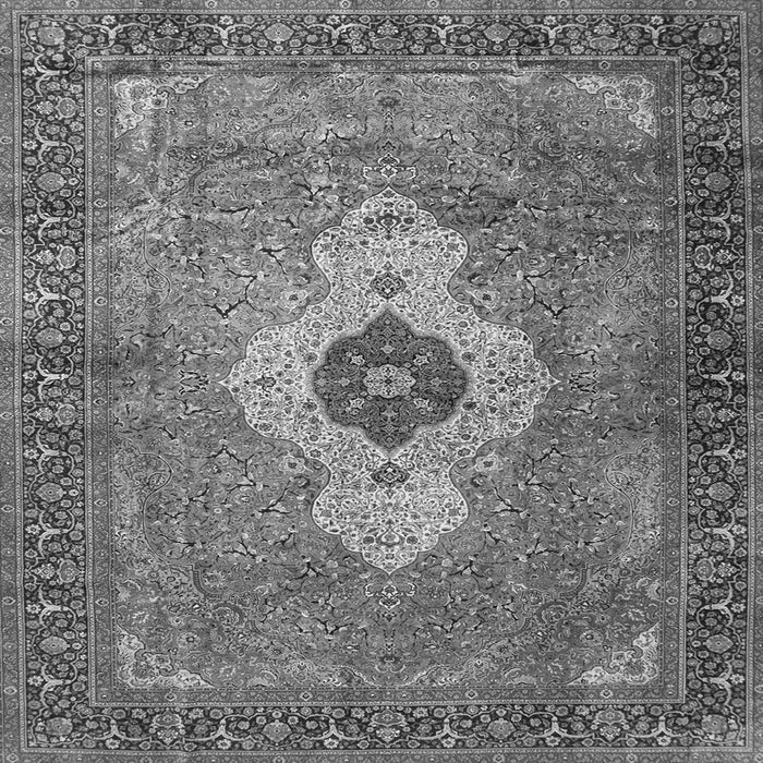 Round Machine Washable Medallion Gray Traditional Rug, wshtr4699gry