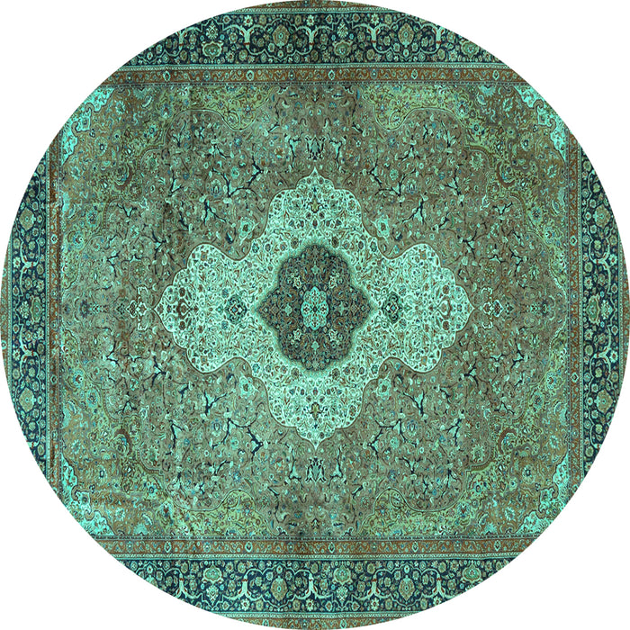 Round Medallion Turquoise Traditional Rug, tr4699turq