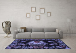 Machine Washable Medallion Blue French Rug in a Living Room, wshtr469blu