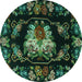 Round Medallion Turquoise French Rug, tr469turq