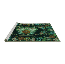 Sideview of Machine Washable Medallion Turquoise French Area Rugs, wshtr469turq