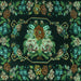 Square Medallion Turquoise French Rug, tr469turq