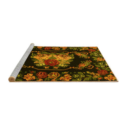 Sideview of Machine Washable Medallion Yellow French Rug, wshtr469yw