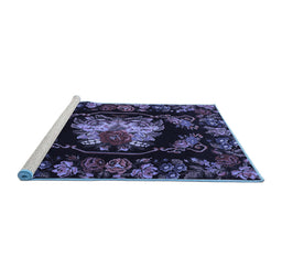 Sideview of Machine Washable Medallion Blue French Rug, wshtr469blu