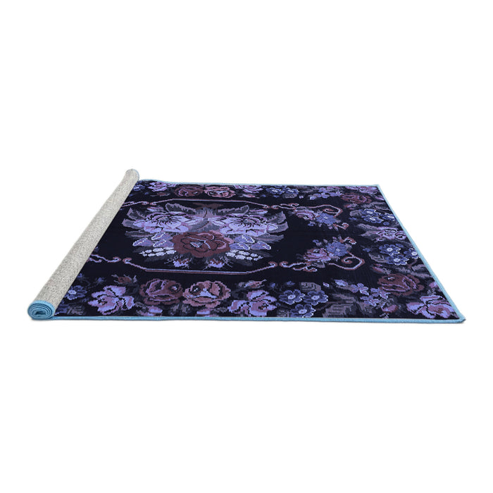 Sideview of Machine Washable Medallion Blue French Rug, wshtr469blu