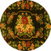 Round Machine Washable Medallion Yellow French Rug, wshtr469yw