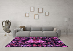 Machine Washable Medallion Purple French Area Rugs in a Living Room, wshtr469pur