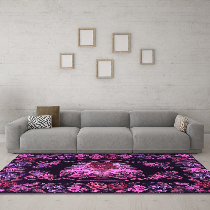 Machine Washable Medallion Purple French Area Rugs in a Living Room, wshtr469pur