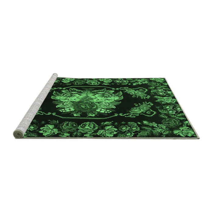 Sideview of Machine Washable Medallion Emerald Green French Area Rugs, wshtr469emgrn