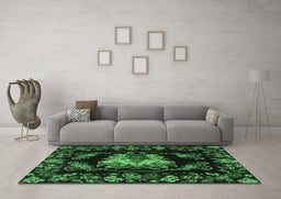 Machine Washable Medallion Emerald Green French Area Rugs in a Living Room,, wshtr469emgrn