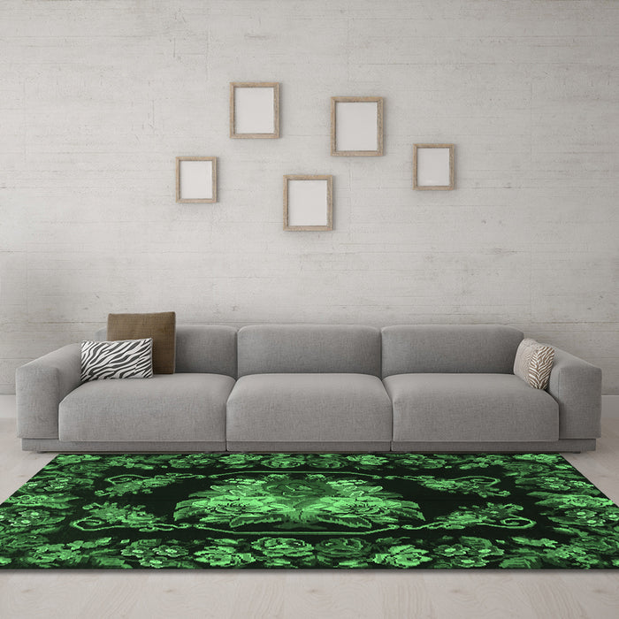 Machine Washable Medallion Emerald Green French Area Rugs in a Living Room,, wshtr469emgrn