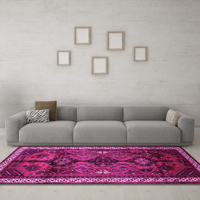 Machine Washable Persian Pink Traditional Rug in a Living Room, wshtr46pnk
