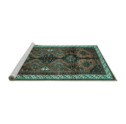 Sideview of Machine Washable Persian Turquoise Traditional Area Rugs, wshtr46turq