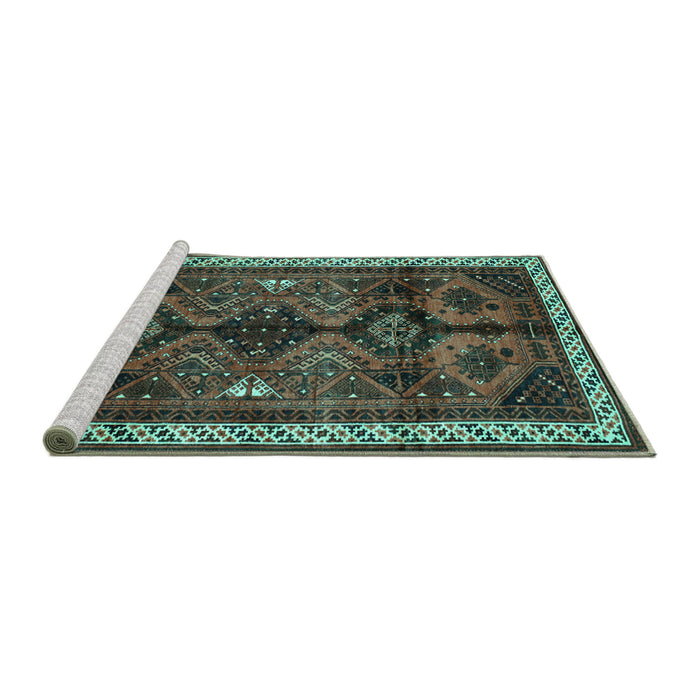 Sideview of Machine Washable Persian Turquoise Traditional Area Rugs, wshtr46turq