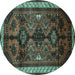 Round Machine Washable Persian Turquoise Traditional Area Rugs, wshtr46turq