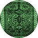 Round Machine Washable Persian Emerald Green Traditional Area Rugs, wshtr46emgrn