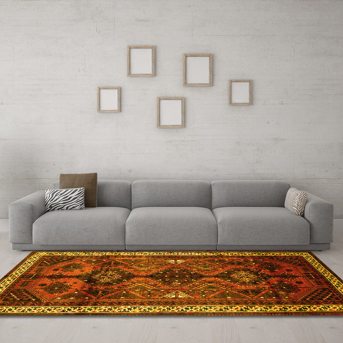 Machine Washable Persian Yellow Traditional Rug in a Living Room, wshtr46yw