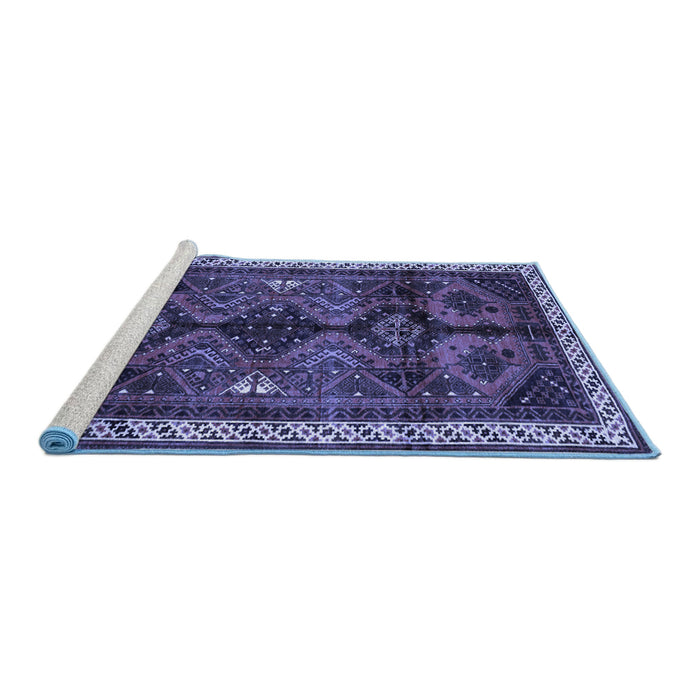Sideview of Machine Washable Persian Blue Traditional Rug, wshtr46blu