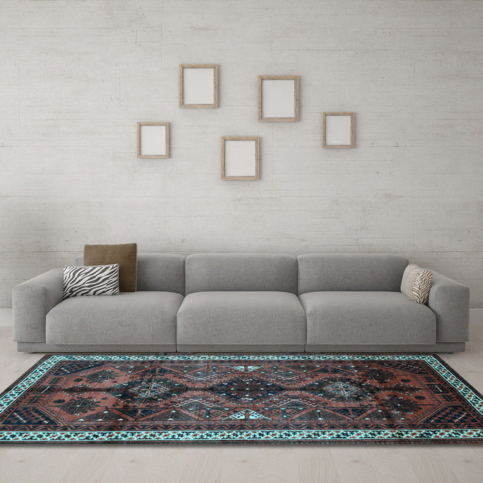 Machine Washable Persian Light Blue Traditional Rug in a Living Room, wshtr46lblu