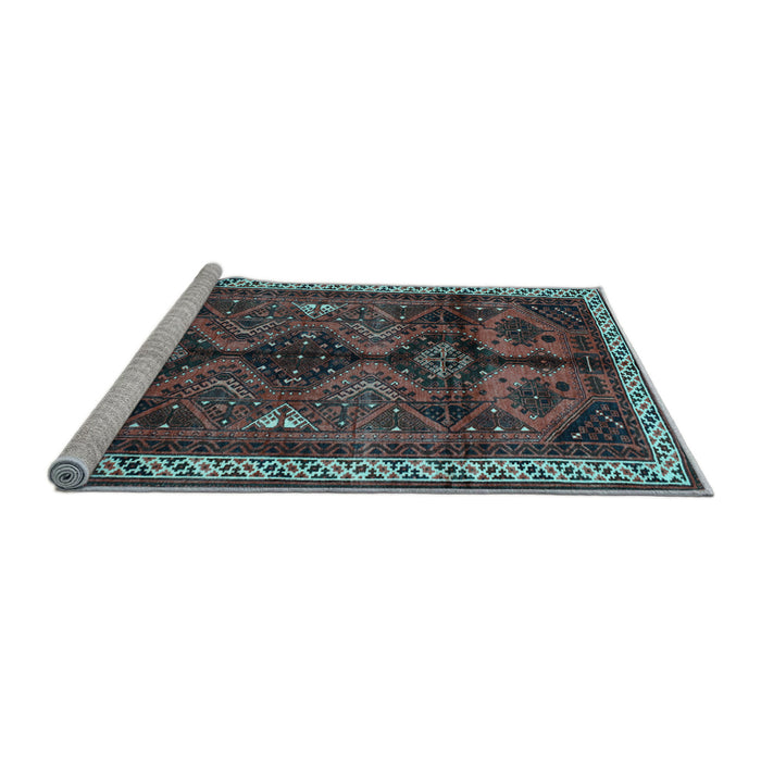 Sideview of Machine Washable Persian Light Blue Traditional Rug, wshtr46lblu