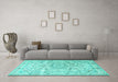 Machine Washable Persian Turquoise Traditional Area Rugs in a Living Room,, wshtr4700turq