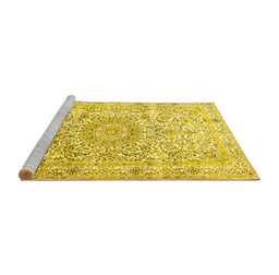 Sideview of Machine Washable Persian Yellow Traditional Rug, wshtr4700yw