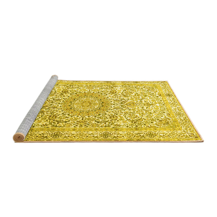 Sideview of Machine Washable Persian Yellow Traditional Rug, wshtr4700yw