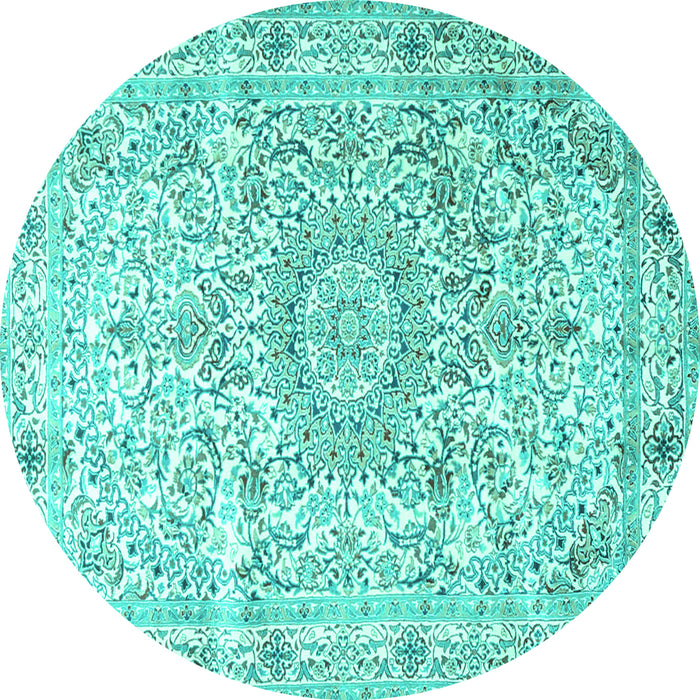 Round Machine Washable Persian Turquoise Traditional Area Rugs, wshtr4700turq