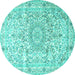 Round Machine Washable Persian Turquoise Traditional Area Rugs, wshtr4700turq