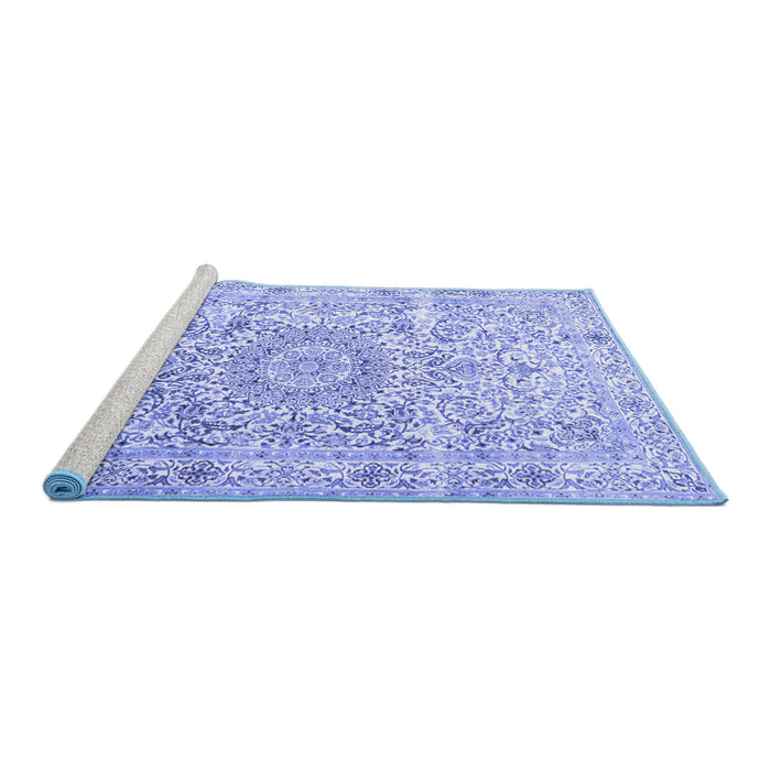 Sideview of Machine Washable Persian Blue Traditional Rug, wshtr4700blu