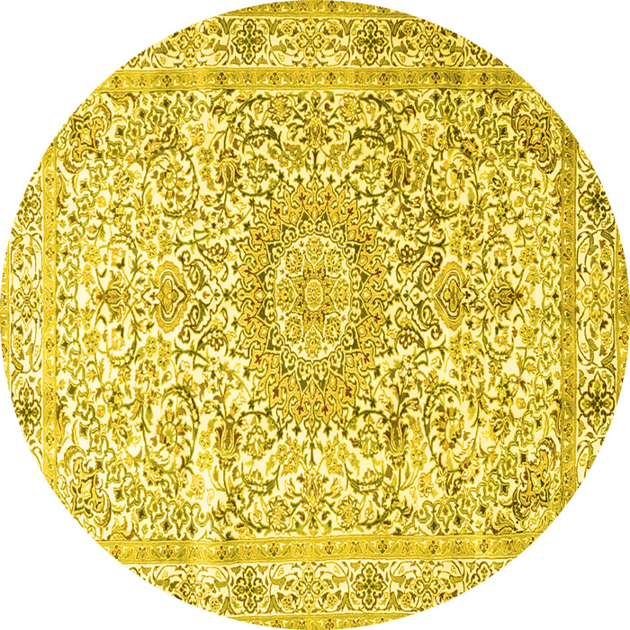 Round Machine Washable Persian Yellow Traditional Rug, wshtr4700yw