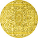 Round Machine Washable Persian Yellow Traditional Rug, wshtr4700yw