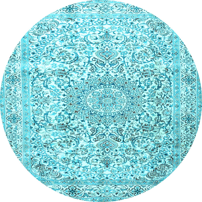 Round Machine Washable Persian Light Blue Traditional Rug, wshtr4700lblu
