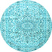 Round Machine Washable Persian Light Blue Traditional Rug, wshtr4700lblu