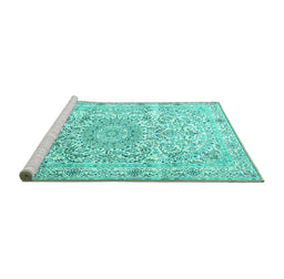 Sideview of Machine Washable Persian Turquoise Traditional Area Rugs, wshtr4700turq