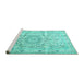 Sideview of Machine Washable Persian Turquoise Traditional Area Rugs, wshtr4700turq