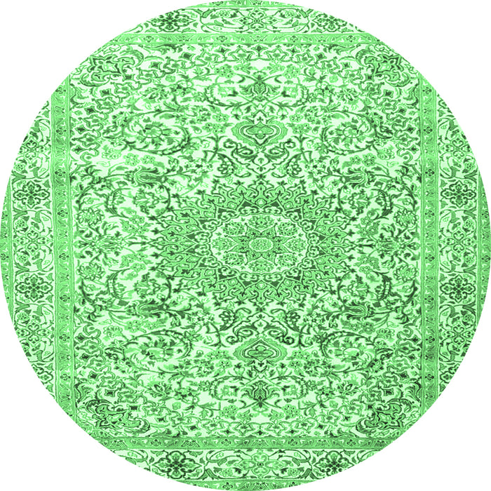 Round Machine Washable Persian Emerald Green Traditional Area Rugs, wshtr4700emgrn