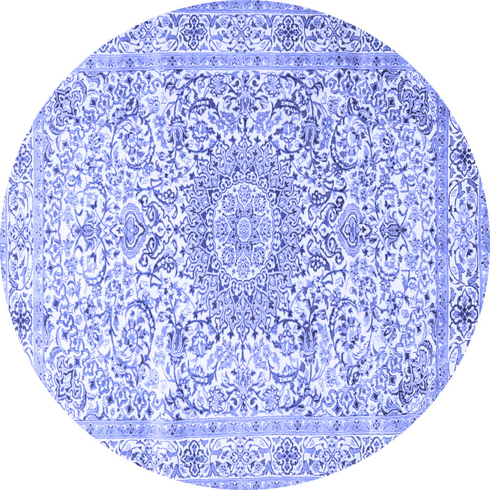 Round Machine Washable Persian Blue Traditional Rug, wshtr4700blu