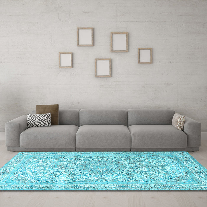 Machine Washable Persian Light Blue Traditional Rug in a Living Room, wshtr4700lblu