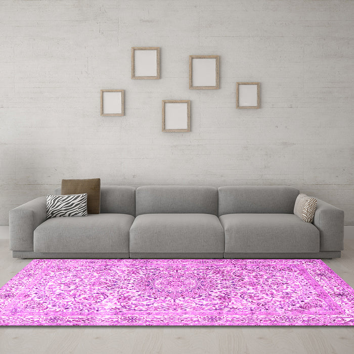 Machine Washable Persian Pink Traditional Rug in a Living Room, wshtr4700pnk