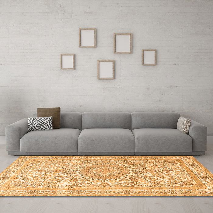 Machine Washable Persian Orange Traditional Area Rugs in a Living Room, wshtr4700org