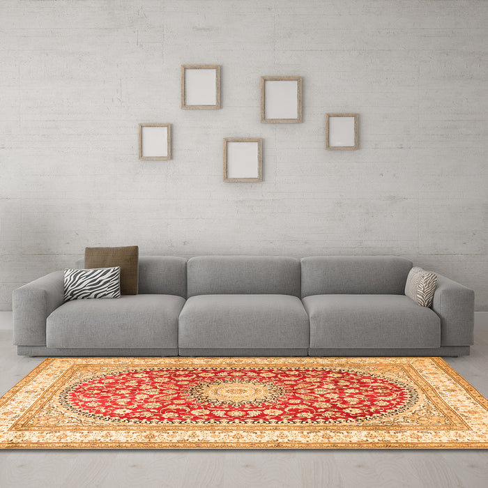 Machine Washable Persian Orange Traditional Area Rugs in a Living Room, wshtr4701org