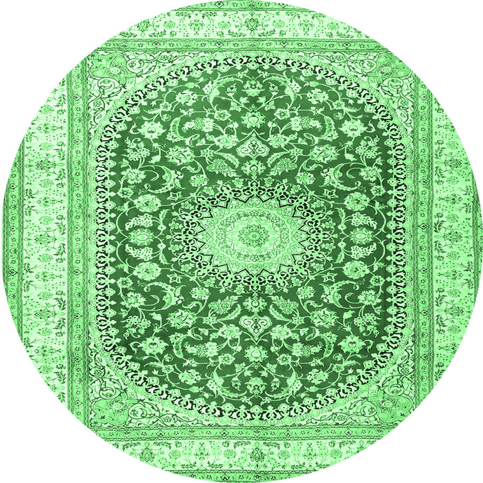 Round Machine Washable Persian Emerald Green Traditional Area Rugs, wshtr4701emgrn