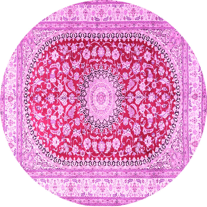Round Machine Washable Persian Pink Traditional Rug, wshtr4701pnk