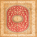 Round Machine Washable Persian Orange Traditional Area Rugs, wshtr4701org