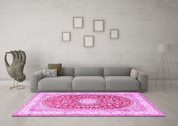 Machine Washable Persian Pink Traditional Rug in a Living Room, wshtr4701pnk