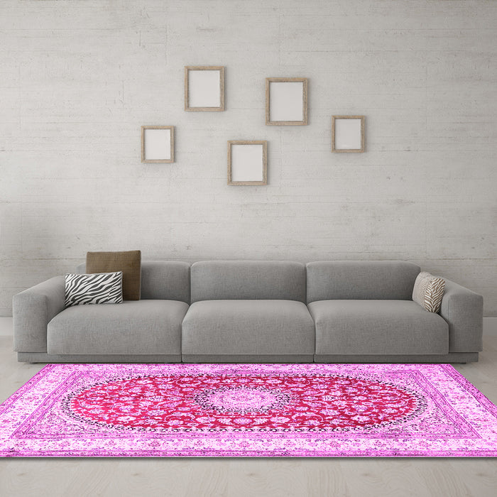Machine Washable Persian Pink Traditional Rug in a Living Room, wshtr4701pnk