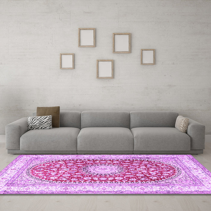 Machine Washable Persian Purple Traditional Area Rugs in a Living Room, wshtr4701pur