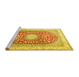 Sideview of Machine Washable Persian Yellow Traditional Rug, wshtr4701yw